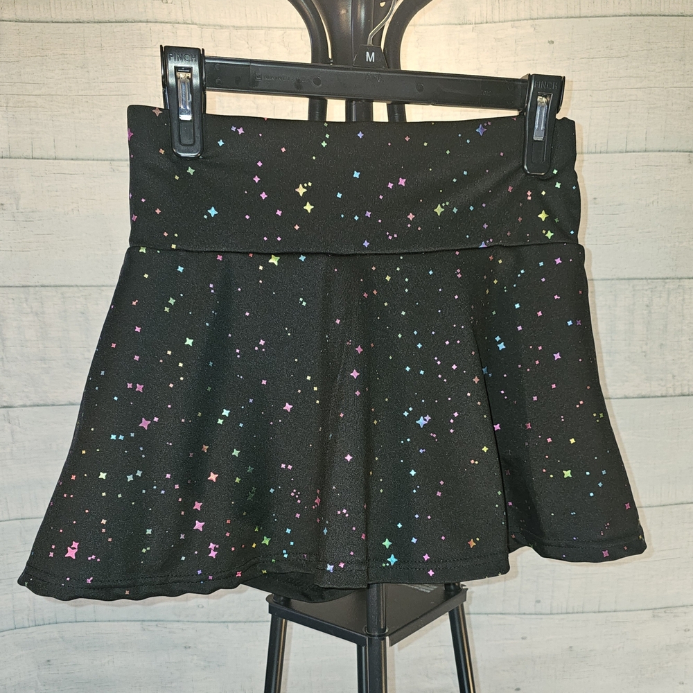 SHEIN Black Skater Skirt with Colorful Star Pattern